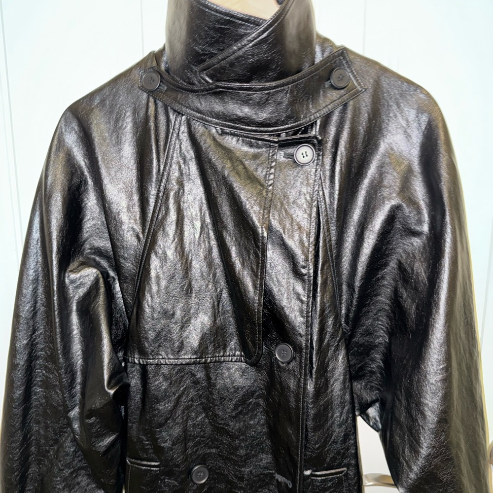 Zara Black Faux Leather Trench Coat